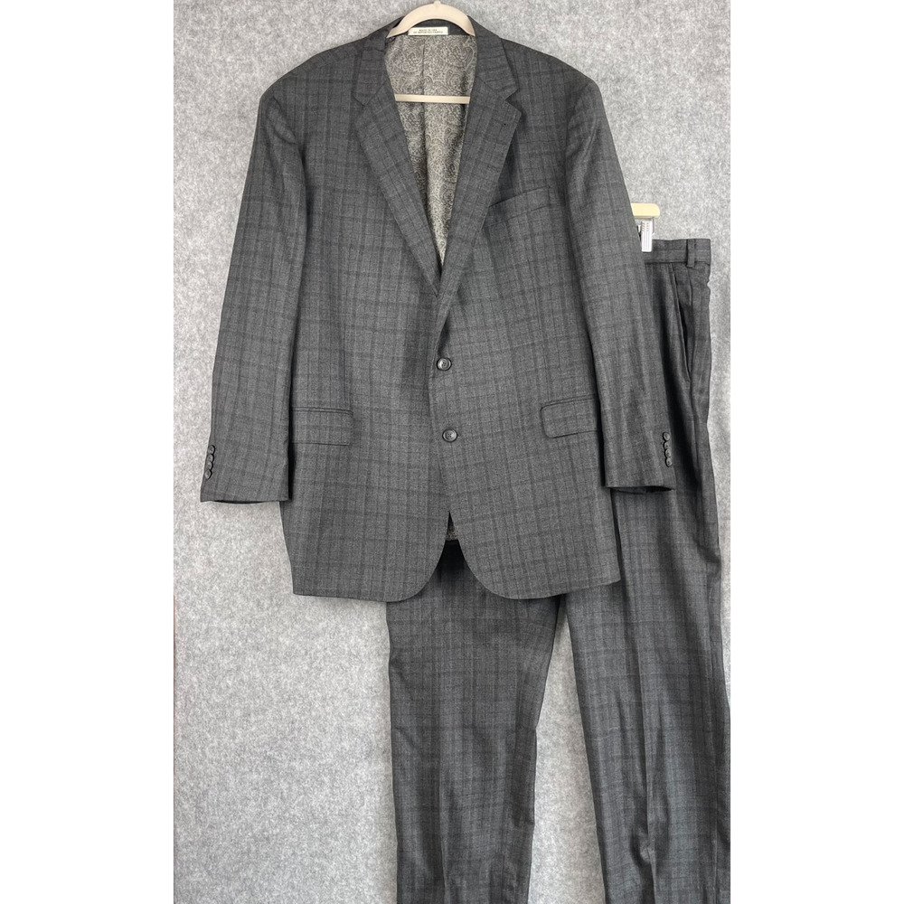 Joseph Abboud Loro Piana Wool Suit‎ Mens Blazer 50L Pant 40x31 Gray Windowpane